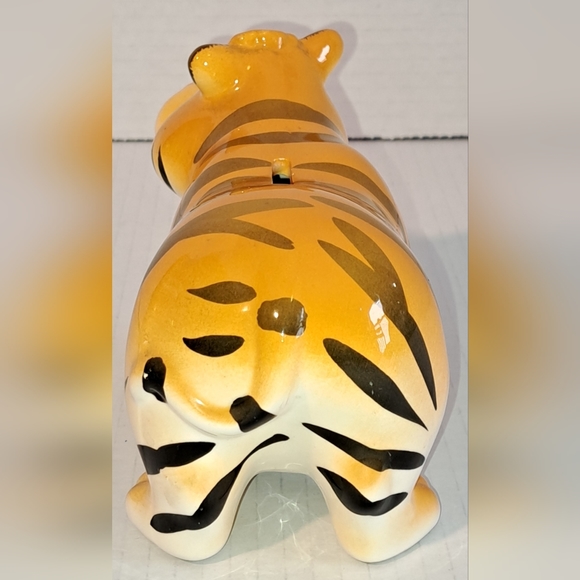 Vintage  Retro Tiger Coin Bank W Cute Flower On Top of Head 3” H 7” L - Picture 3 of 7